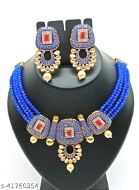Meena Kari Beaded Necklace - blue , free
