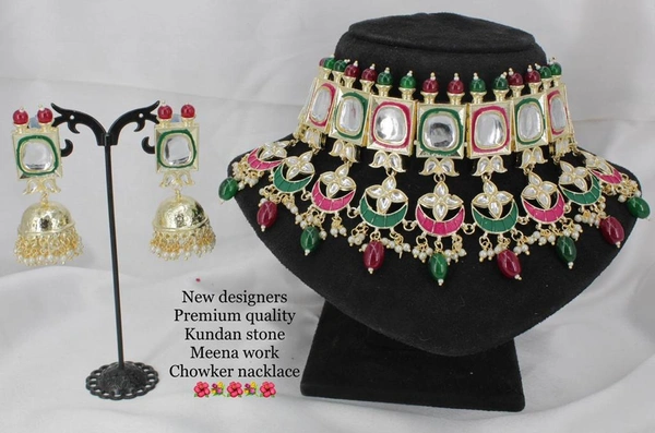 Kundan Polki Set - pink and green , free