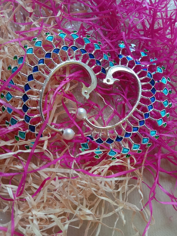 Peacock Earcuff Minakari Work  - blue peacock, free