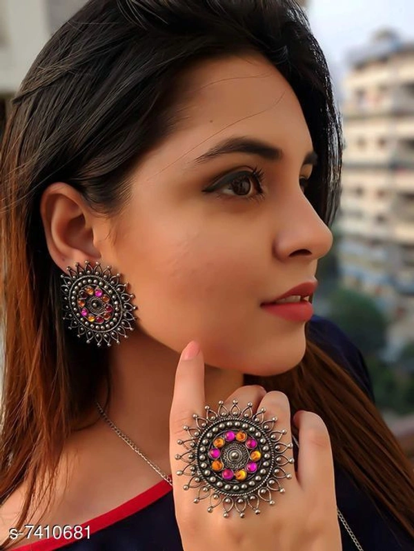 Earrings With Ring - red orange, free