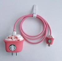 Generic 3D Starbucks Charger Case for iPhone 20W Adapter & Lightning Cable – Cute Peach Pink Silicone Cover | Mobile Charger & Cable Protector  - Peach