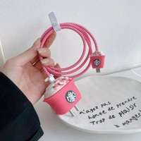 Generic 3D Starbucks Charger Case for iPhone 20W Adapter & Lightning Cable – Cute Peach Pink Silicone Cover | Mobile Charger & Cable Protector  - Peach