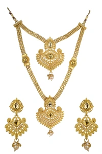 Gold Plated Anti Tarnish Jewellery Traditional Gold Plated Pearl Choker Necklace Set for Women | Bridal Jewelry Set with Earrings for Wedding & Festive Wear
 - Gold, Free Size ( Gold Plated )