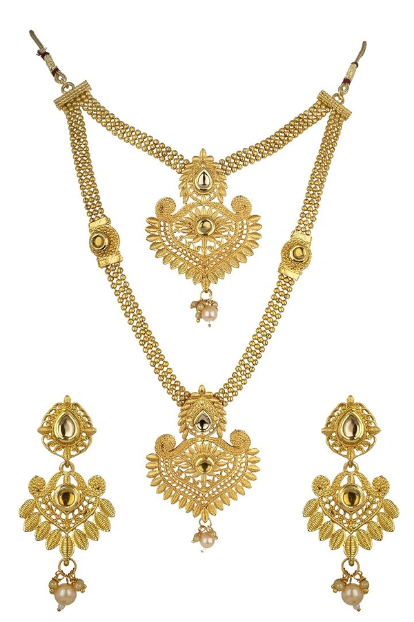 Gold Plated Anti Tarnish Jewellery Traditional Gold Plated Pearl Choker Necklace Set for Women | Bridal Jewelry Set with Earrings for Wedding & Festive Wear
 - Gold, Free Size ( Gold Plated )