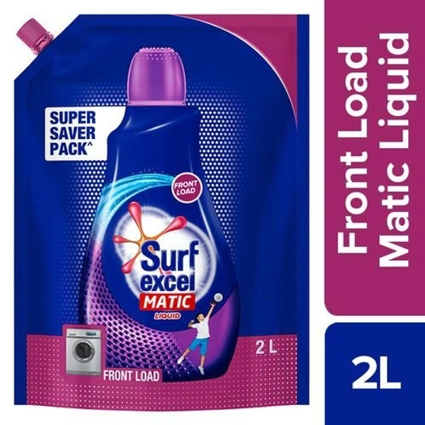 Surf Excel Matic Front Load Liquid Detergent 2 L Refill, Designed For Tough Stain Removal on Laundry in Washing Machines - Super Saver Offer Pack