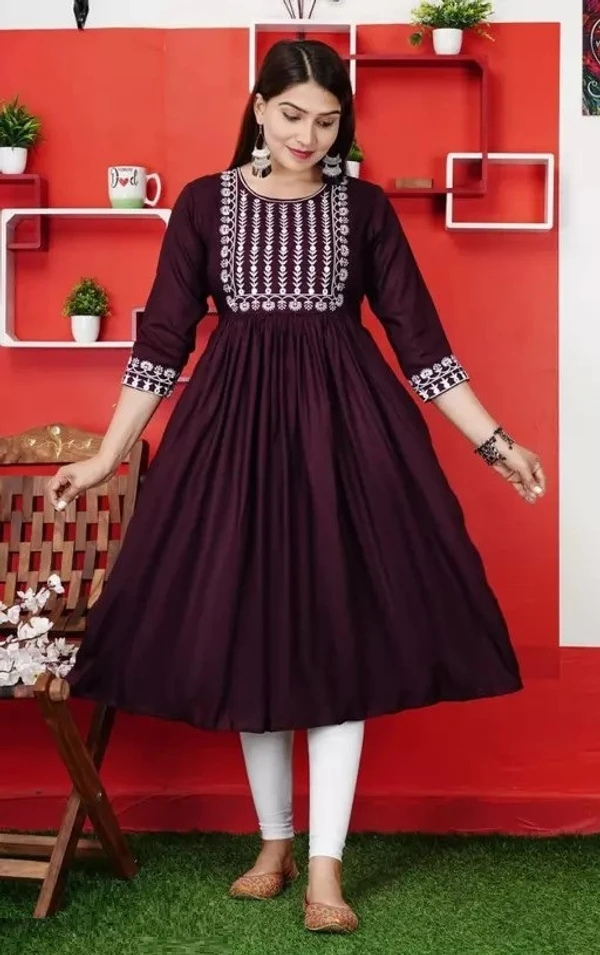 New Trendy Printed Hand work Gaithering Anarkali kurta Mo - XXL