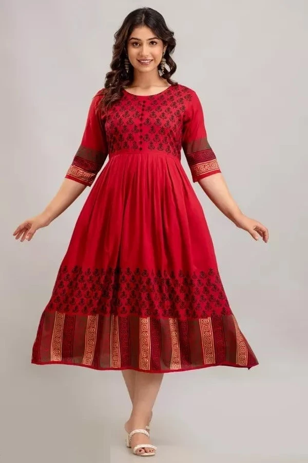 Women Rayon Printed Akshara Anarkali Kurtis Mo - XXL