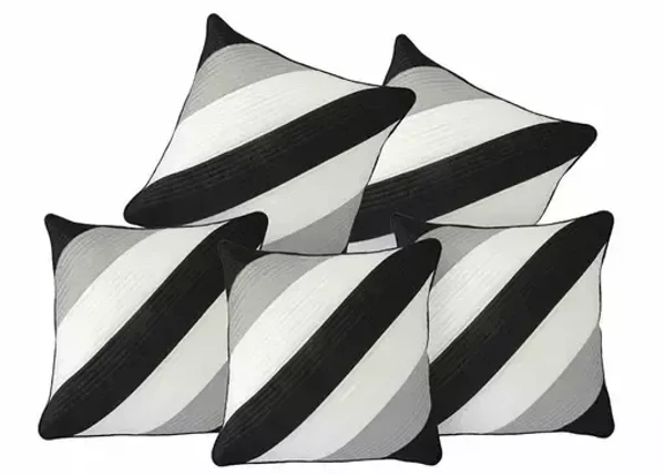 Decor India Black and White Daigonal Quilted Polyester Cushion Covers Pack of 5(40x40 Cms or 16x16 Inch) Mo - Free Size