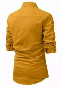 Apektra Men's Cotton Fabric Roll Up Sleeve Slim Fit Spread Collar Short Kurta Mo - L