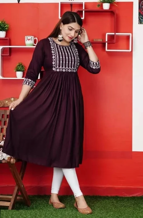 New Trendy Printed Hand work Gaithering Anarkali kurta Mo - L