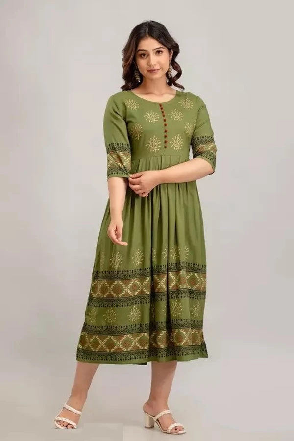 Women Rayon Printed Akshara Anarkali Kurtis Mo - XL