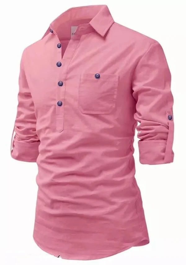 Apektra Men's Cotton Fabric Roll Up Sleeve Slim Fit Spread Collar Short Kurta MO - S