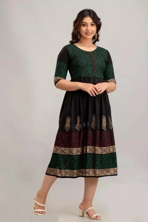 Women Rayon Printed Akshara Anarkali Kurtis Mo - XL