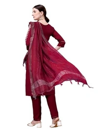 VEDANSHI Women's cotton bleand with embroided & sequence work and fully stiched kurti and with pant & dupatta (multicolor, pack of set 1) AN - L