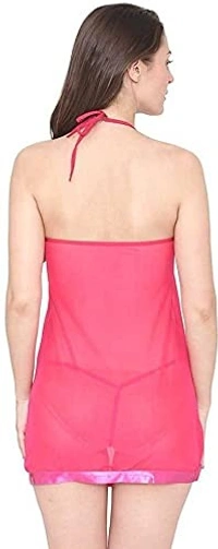 DHREXV Women's Lace Solid Above The Knee Babydoll with Panty (1001_Dark Pink_Free Size) An - Free Size