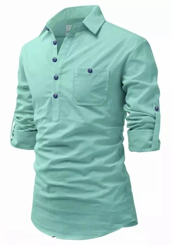 Apektra Men's Cotton Fabric Roll Up Sleeve Slim Fit Spread Collar Short Kurta MO - M