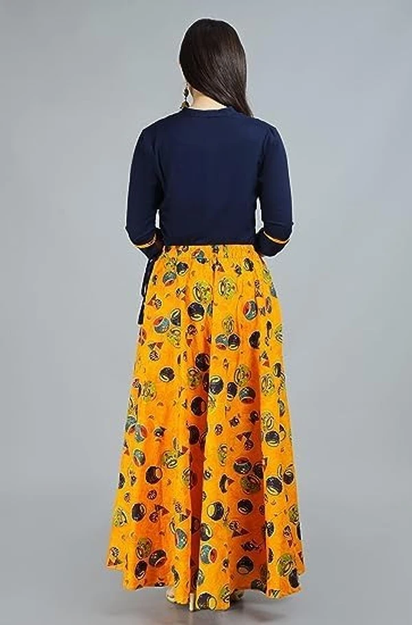 ALASHA Women's Rayon Yellow Skirt Top Blue Set Ready to Wear Rayon Blend Solid Topskirt An - XL