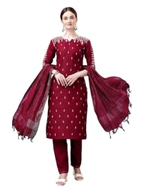 VEDANSHI Women's cotton bleand with embroided & sequence work and fully stiched kurti and with pant & dupatta (multicolor, pack of set 1) AN - L