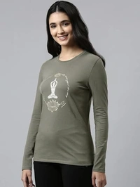 Enamor Essentials Full Sleeve Round Neck Slim Fit Stretch Cotton Lounge Tshirt for Womens-E157 An - XXL