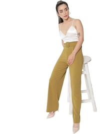 KOTTY Women's High Rise Viscose Rayon Relaxed Fit Korean Trousers aN - 28