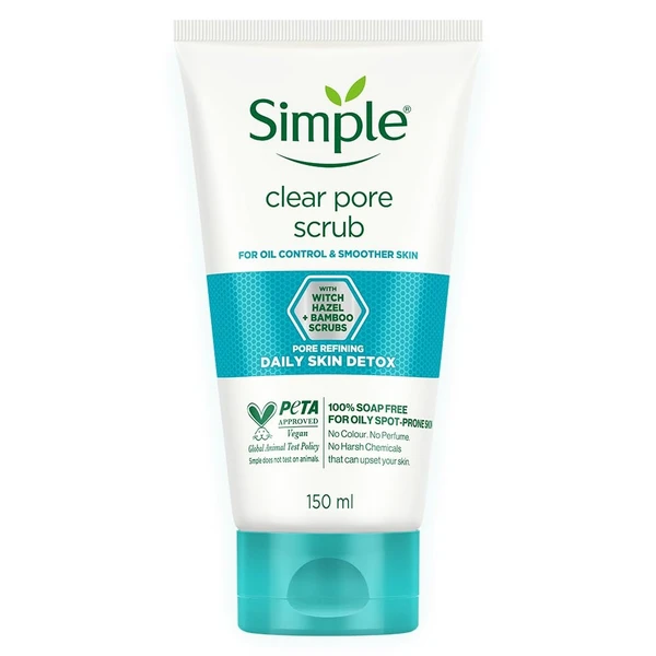 Simple Daily Skin Detox Clear Pore Facial Scrub 150 ml | For Oil Control & Smoother Skin | For Oily, Pimple-Prone & Spot-Prone Skin An