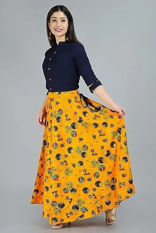 ALASHA Women's Rayon Yellow Skirt Top Blue Set Ready to Wear Rayon Blend Solid Topskirt An - XL