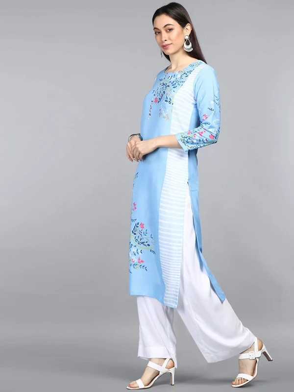 Vaamsi Women's Crepe Floral Printed Straight Kurta (VPK1733_Blue) MN - M