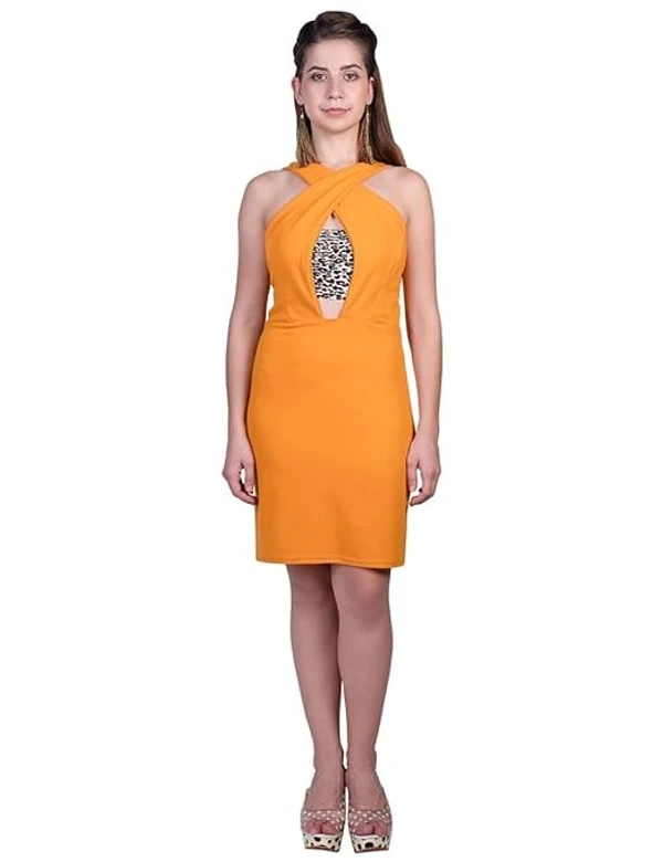 ORZEL Mustard Cross Halter Neck Ladies Dress Latest Women Western Dresses Knee Length An - S