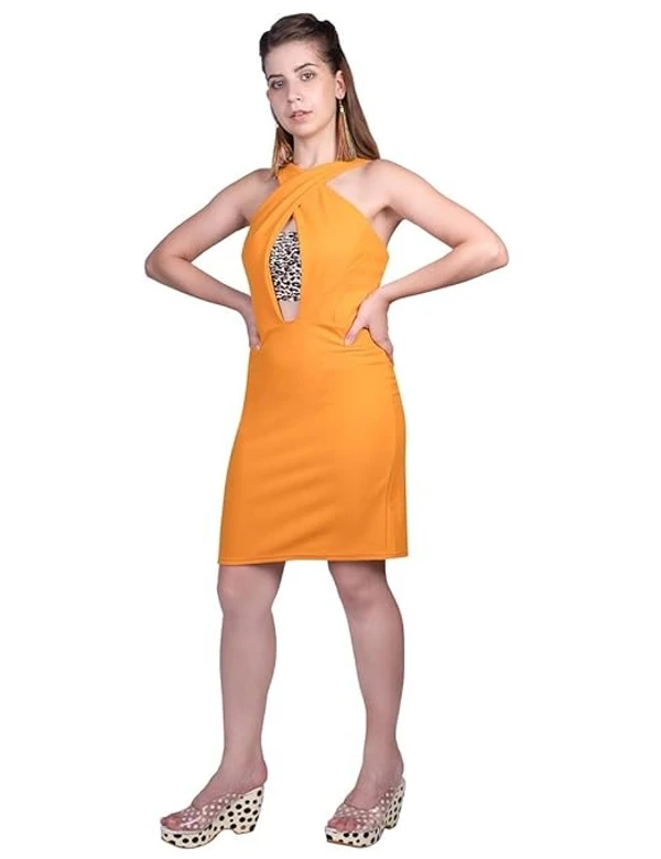 ORZEL Mustard Cross Halter Neck Ladies Dress Latest Women Western Dresses Knee Length An - S