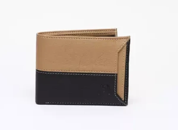 SAMTROH Tan & Black Artificial Leather Square Design Slider Wallet For Men Mo - Free Size