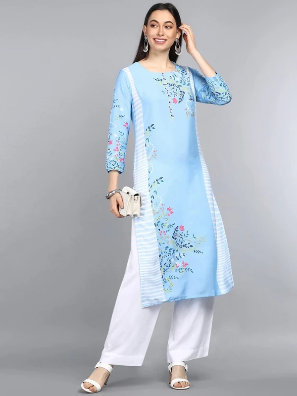 Vaamsi Women's Crepe Floral Printed Straight Kurta (VPK1733_Blue) MN - XXXL