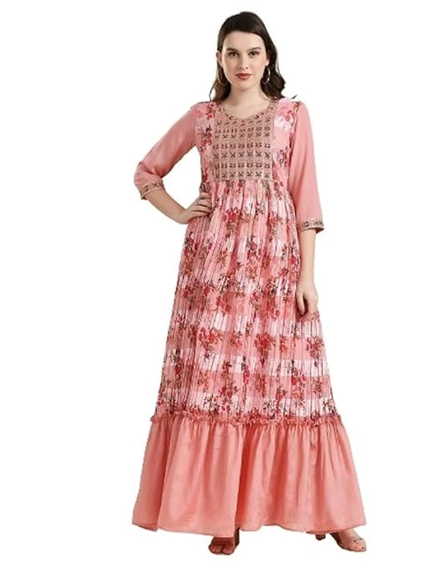 madhuram Women S' Chinon Chiffon Fabric and Sequence Embroidery Work Anarkali Long Gown(M-2373) An - XXXL