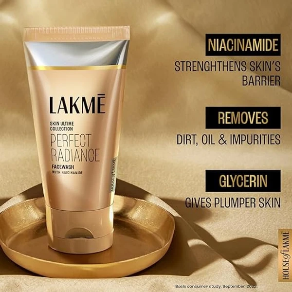 Lakme Absolute, Perfect Radiance Intense Brightening Facewash, 50g, for Glowing Skin, with Vitamin B3 & Glycerin, Daily Deep Cleansing Face Wash An