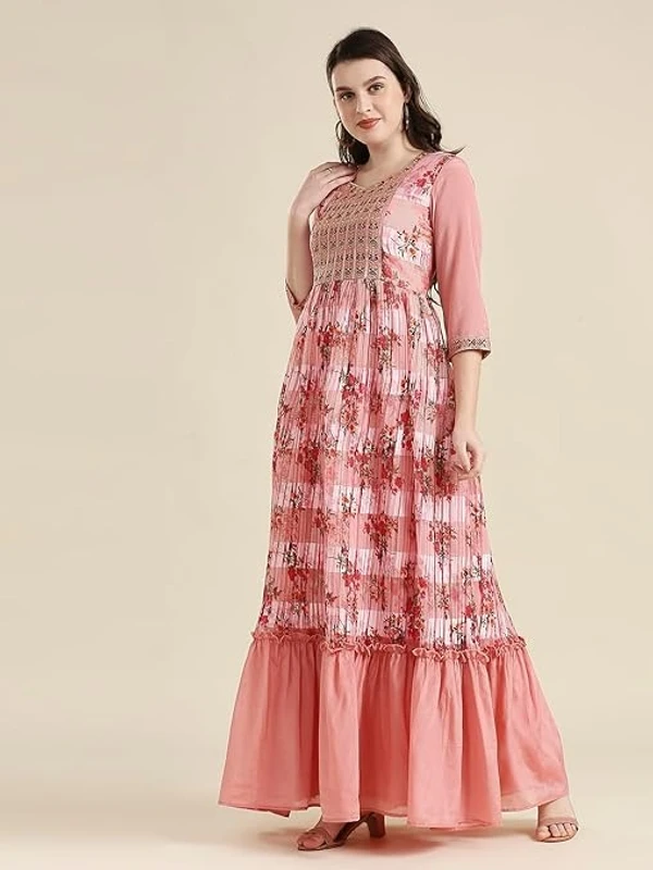 madhuram Women S' Chinon Chiffon Fabric and Sequence Embroidery Work Anarkali Long Gown(M-2373) An - XXL