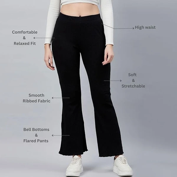 BLINKIN Ribbed Stretchable Flared Pants for Women | Boot Cut Bell Bottom Pants for Women - Ideal for Yoga & Gym Wear,Casual Wear & Office Wear Trousers for Women An - L