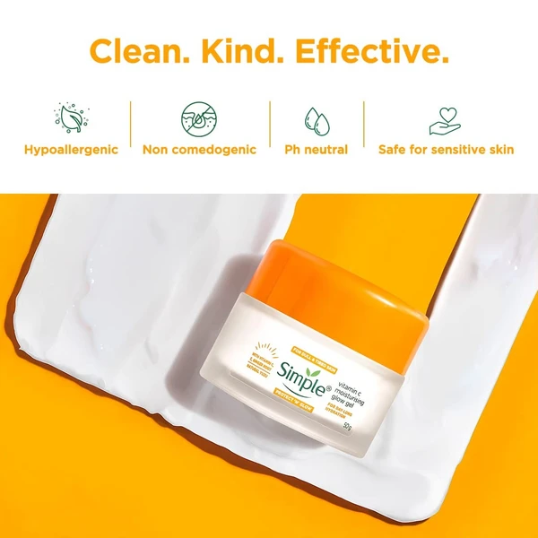 Simple Protect N Glow Vitamin C Moisturising Glow Gel| With Yuzu Lemon| For all Skin Types| No Colour, Perfume| No Harsh Chemicals & Parabens| Tested on Sensitive Skin, 40g An