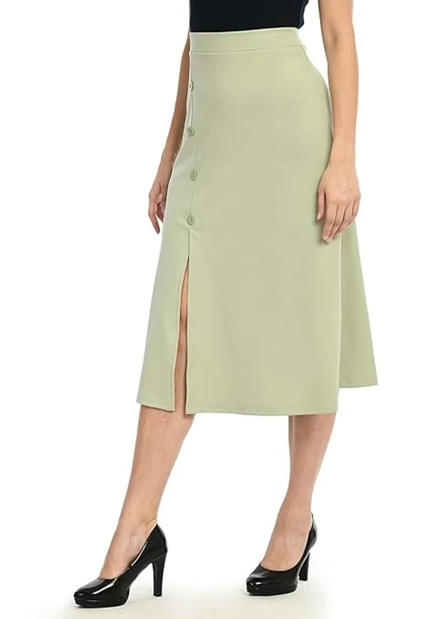 KLART Women's Midi Skirt with Side Slit and Buttons An - L