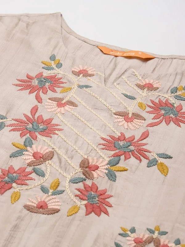 INDO ERA Women's Embroidered Straight Kurta With Pant & Dupatta Set AM - L
