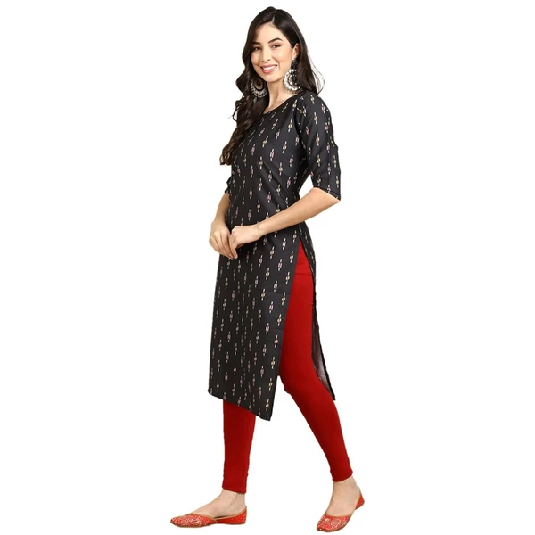 Pinkmint Women's Crepe Black Color Ethnic Motif Printed Straight AN - L