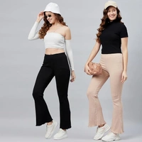 BLINKIN Ribbed Stretchable Flared Pants for Women | Boot Cut Bell Bottom Pants for Women - Ideal for Yoga & Gym Wear,Casual Wear & Office Wear Trousers for Women An - 4XL
