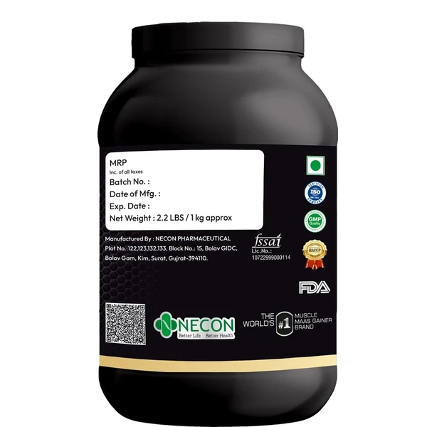 Necon Real Mass Gainer | Complex Carbohydrates | Boosts Metabolism | Reduces Muscle Breakdown Weight Gainers/Mass Gainers (Malai Kulfi, 2.2 LBS) - 1Kg