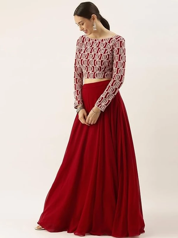 Zeel Clothing Women's Chikankari Sequins Embroidered Georgette Lehenga Choli with Dupatta (5050-Red-Wedding-Girlish-Latest; Free Size) An - Free Size