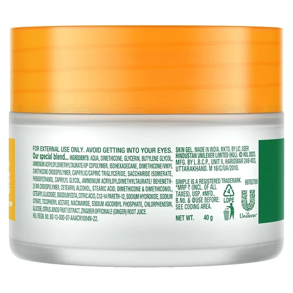 Simple Protect N Glow Vitamin C Moisturising Glow Gel| With Yuzu Lemon| For all Skin Types| No Colour, Perfume| No Harsh Chemicals & Parabens| Tested on Sensitive Skin, 40g An