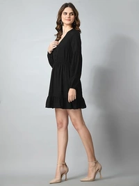 Smera Mart Poly Crepe Knee Length Mini Dress for Women An - S