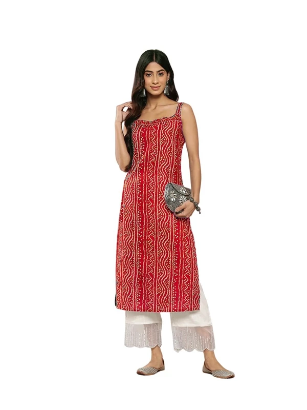 Bollyclues Women's Crepe Straight Bandhani Printed Kurti(BA-01) AN - S