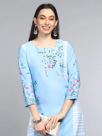 Vaamsi Women's Crepe Floral Printed Straight Kurta (VPK1733_Blue) MN - XXL