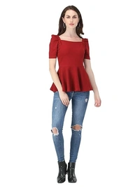 ZUVINO Women's Casual Stylish Peplum Top with Puffed Sleeves An - XL