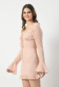 Smera Mart Chiffon Square Neck Short Bodycon Dress for Women An - S
