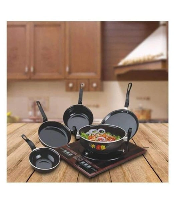 Shoponclick Duster Induction Friendly Cookware Set (Black) -5 Pieces An