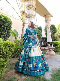 Welk fashion Women Tussar Silk With Leheriya Printed And Foil Printed Work Lahenga choli Set An